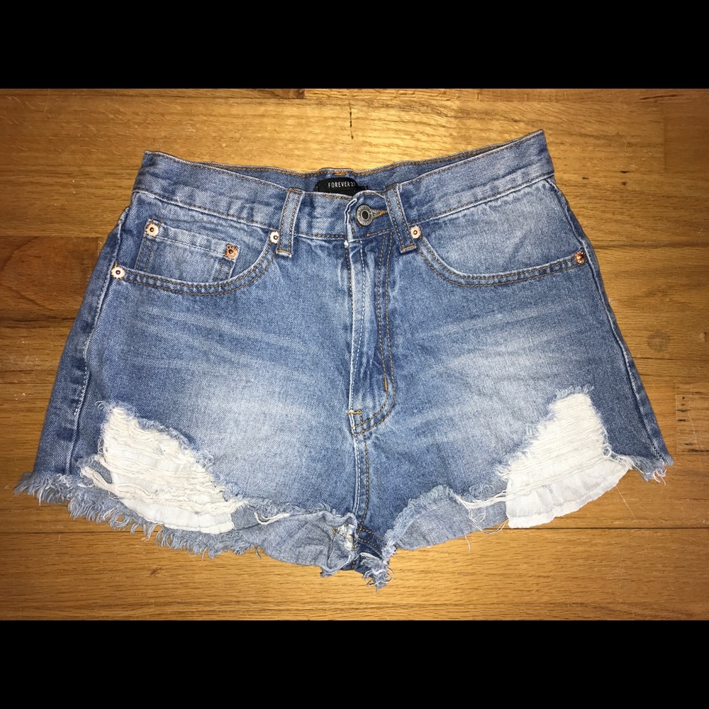 F21 high rise denim shorts
